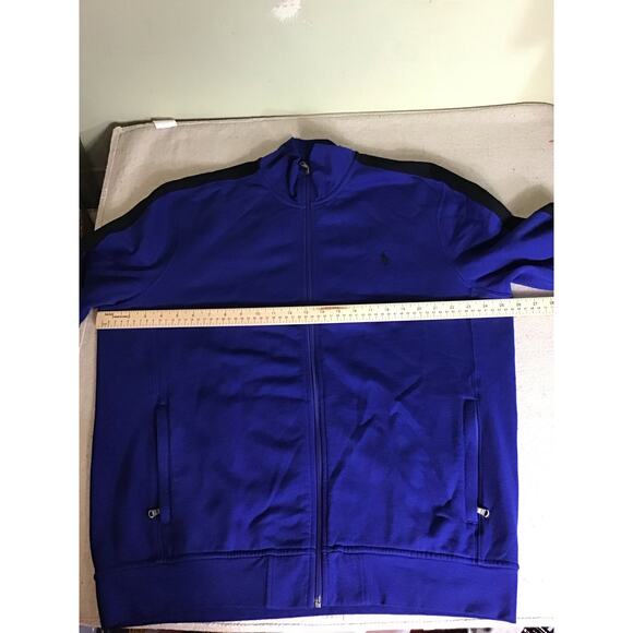 Ralph Lauren Polo Mens Mock Neck Zip up Sweat Jacket Sz. XL Blue/Black EUC - Picture 6 of 11